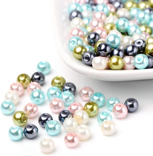 Miniatura 18 de Pandahall - 400 cuentas de perlas de vidrio perlado brillante de 0.157 pulgadas (0.157 in), cuentas espaciadoras sueltas de vidrio de color mixto