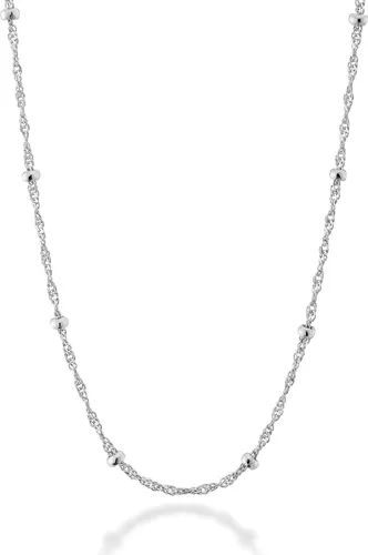Miabella 925 Sterling Silver Italian Singapore Bead Chain Station Necklace for Women Teen Made in Italy