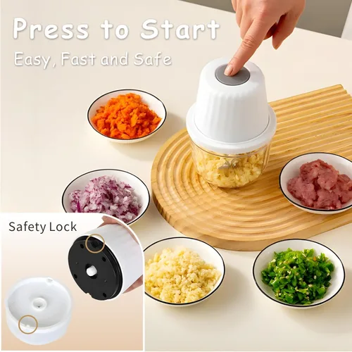 Miniatura 5 de Mini procesador de alimentos inalámbrico con múltiples 3 cuencos (13.5 fl oz+8.5 fl oz+3.4 fl oz) y 6+3+2 cuchillas, picadora de ajo, picadora