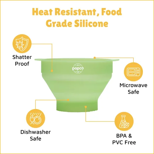 Miniatura 6 de POPCO Palomera de silicona para microondas con asas, palomitas de maíz de silicona, cuenco plegable y apto para lavavajillas - 15 colores Verde