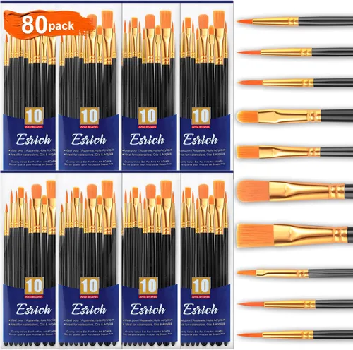 Miniatura 10 de ESRICH Juego de 2 pinceles de pintura, 2 paquetes de 20 piezas, juego de pinceles de pintura acrílica, pinceles de nailon acrílico para acuarela
