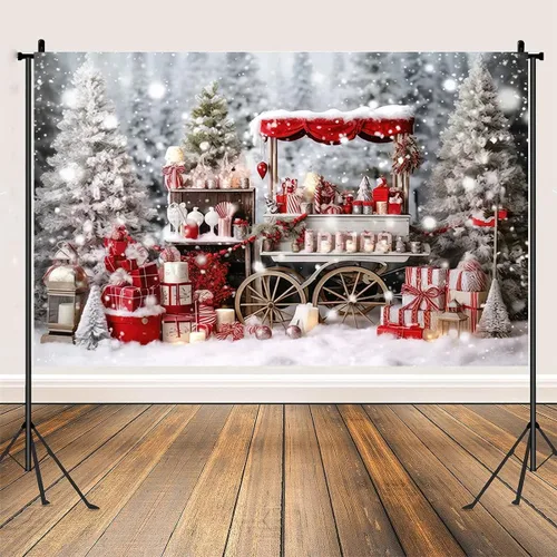 Miniatura 5 de Telón de fondo de fotos para tienda de cacao caliente de invierno, carrito de madera, decoración del hogar familiar, fondos de fiesta de vacaciones