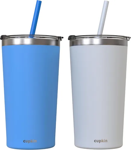 Miniatura 39 de CUPKIN - Taza apilable de acero inoxidable para niños, taza de batido, tazas aisladas con recubrimiento en polvo, tapa libre de BPA y pajilla de Rosa