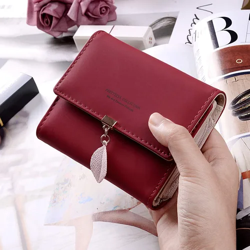 Miniatura 2 de UTO Cartera de piel vegana para mujer, con colgante de hoja RFID, tarjetero para teléfono, organizador de chequera, para niñas, lindo monedero