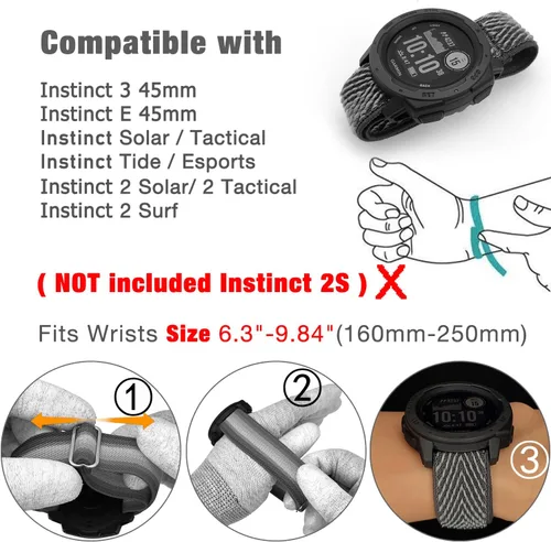 Miniatura 5 de Abanen Correas de reloj de nailon estilo militar de 0.866 in para Garmin Instinct 3 1.772 in/Instinct 2 Solar, tela tejida duradera correa