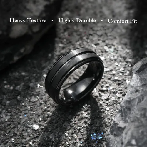 Miniatura 3 de King Will Anillo de boda de carburo de tungsteno para hombre con diseño de ranura, 670.315 in de ancho, acabado cepilladopulido para hombre, ajuste