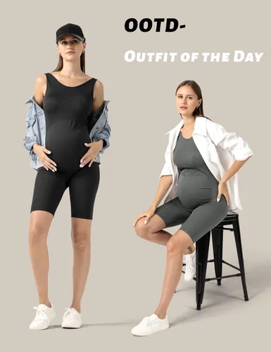 Miniatura 5 de SUNNYBUY Body de maternidad para mujer, sin costuras, para embarazo, acanalado, bodycon, pijama, camiseta sin mangas, pantalones cortos
