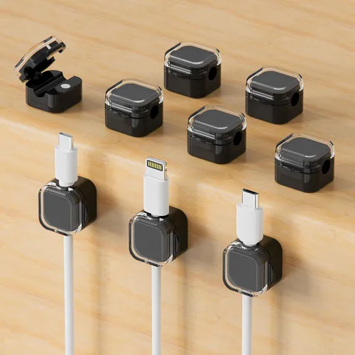 Paquete de 9 soportes magnéticos para cables, clips magnéticos para cables de escritorio con adhesivo fuerte, organizador de cables para gestión de