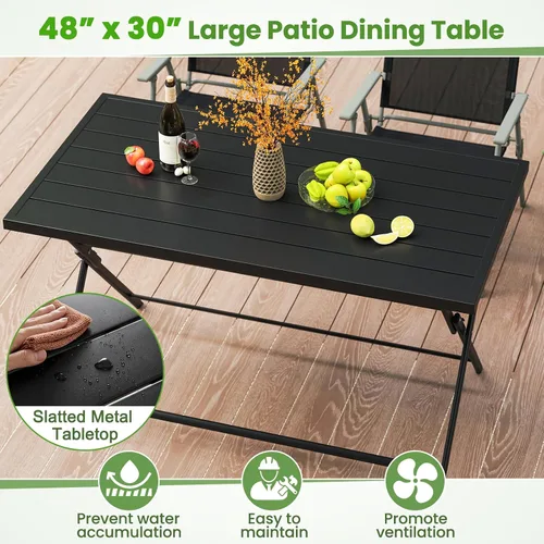 Miniatura 6 de Tangkula Juego de comedor plegable de 5 piezas para 4, mesa de comedor rectangular grande de metal y 4 sillas plegables de patio, mesa y sillas al