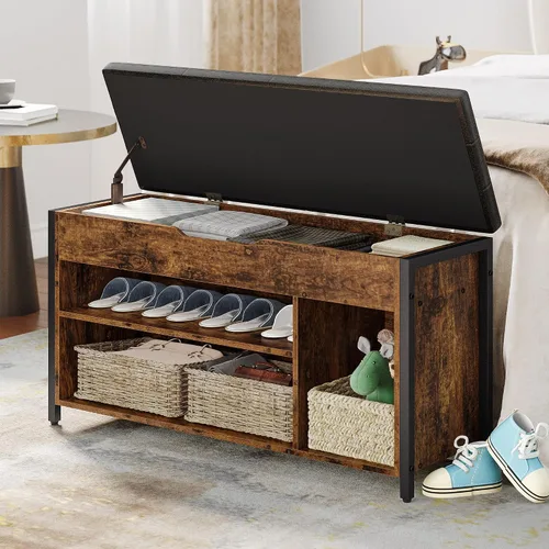 Miniatura 6 de Banco para zapatos, banco de almacenamiento de zapatos con tapa elevable, banco de entrada con estante ajustable, organizador de zapatero de metal