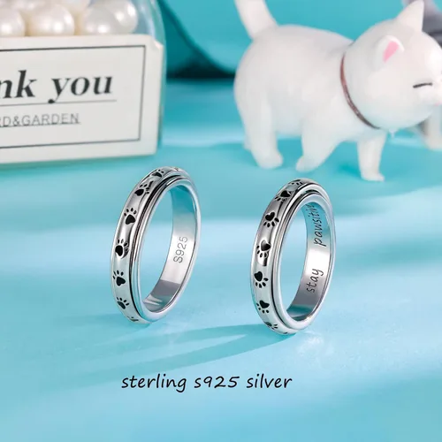Miniatura 14 de LYTTMAB Keep Pawstive - Anillo de ansiedad para mujer, anillo giratorio con estampado de pata de perro y gato, anillo para ansiedad para mujer
