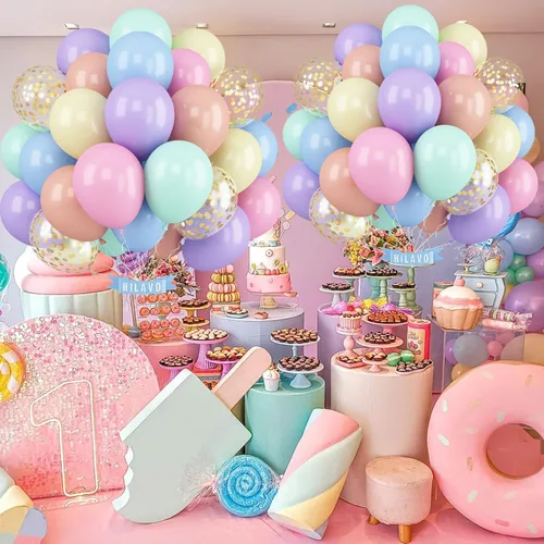 Miniatura 4 de Globos pastel de 12 pulgadas, 35 globos de arcoíris pastel multicolor, juego de globos de confeti de color macarrón y dorado para niñas, Pascua, Oro