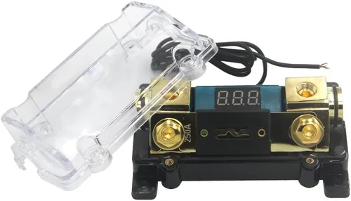 Miniatura 3 de ZOOKOTO Soporte de fusible de 250 A, pantalla LED de audio estéreo para automóvil, voltaje digital, portafusibles ANL, calibre 0, 2, 4, con fusible