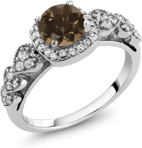 Miniatura 75 de Gem Stone King Anillo de compromiso de aniversario y piedra natal de corte redondo de 0.236 in para mujer, plata de ley 925, anillo de promesa