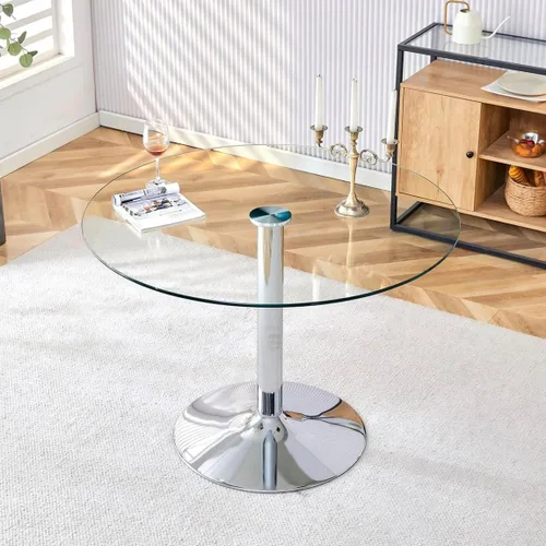 Miniatura 10 de gopop Mesa de comedor de vidrio de 35 pulgadas, mesa de cocina redonda con vidrio templado de 0.3 pulgadas y patas de metal cromado dorado, fácil
