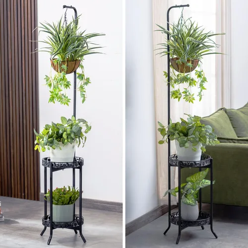 Miniatura 6 de COPREE - Soporte colgante de 2 niveles para plantas, estante de hierro que ahorra espacio, organizador de macetas, estante para exhibir múltiples