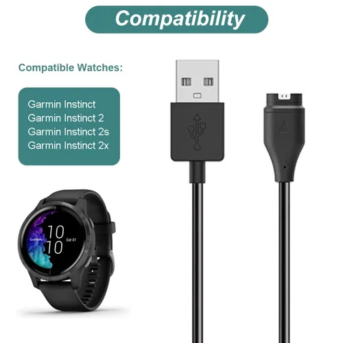 Miniatura 2 de Kissmart Cargador para Garmin Instinct 3 2 2S 2X, cable de carga USB de repuesto más un protector de puerto de carga de silicona verde, enchufe