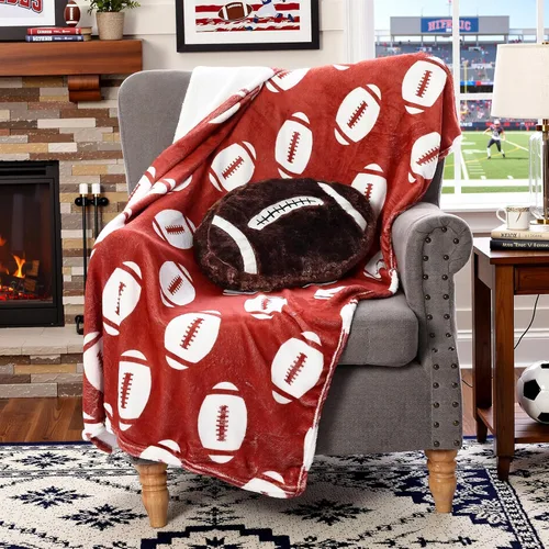 Miniatura 14 de SmoothNovelty El juego de 2 almohadas y mantas de fútbol incluye 40 x 50 pulgadas, manta de franela de fútbol suave y esponjosa, cojín de felpa