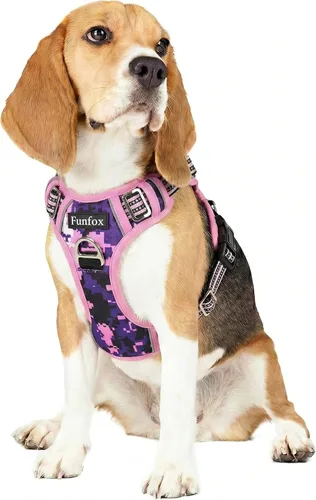 Miniatura 10 de Funfox Arnés para perro sin tirones, arnés de chaleco ajustable para mascotas, material súper suave con mango vertical, fácil control, paseo