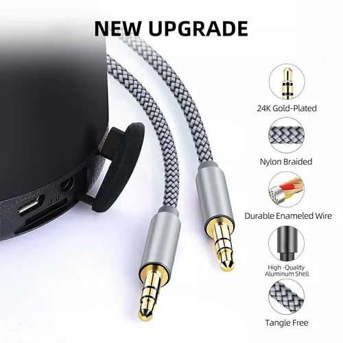 Miniatura 6 de Henrety Cable auxiliar trenzado de nailon de 0.138 in (6.5 pies/6.6 ft) - Cable auxiliar de audio macho a macho para auriculares, automóvil, estéreo
