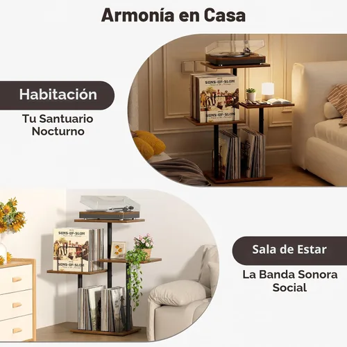Miniatura 5 de Bikoney - Soporte Botánico para Tocadiscos con Almacenamiento de Vinilo, Mueble de Mesa para Tocadiscos de Madera con Estante para Discos LP