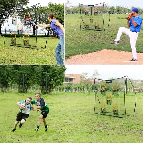 Miniatura 7 de Red de entrenamiento de fútbol portátil de 7 x 7 pies, red de lanzamiento de mariscal de campo sin nudos para mejorar la precisión del fútbol con 5