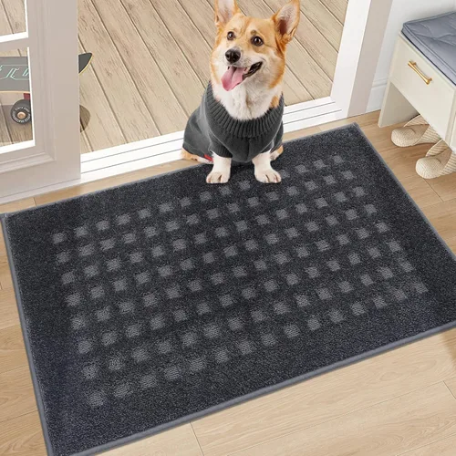 BEQHAUSE Tapetes para puerta de 20 x 32 pulgadas, tapete antideslizante de punto gofre, de perfil bajo, resistente a la suciedad y absorbente, Gris