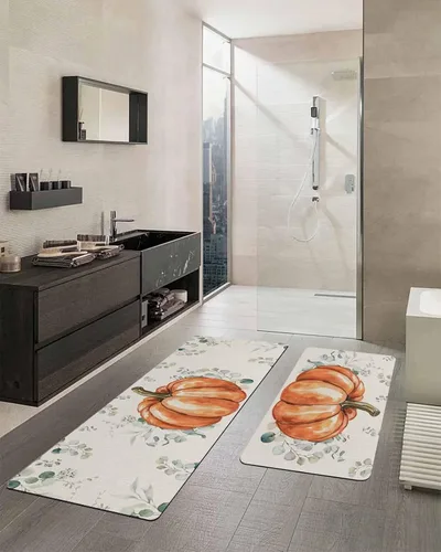 Miniatura 2 de Tapete de baño naranja con calabaza de Acción de Gracias para bañera, antideslizante, de secado rápido y absorbente, tierra de diatomeas