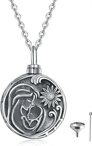 Miniatura 87 de Collar con colgante de urna de cenizas de cremación y árbol de la vida para mujer, plata de ley US1