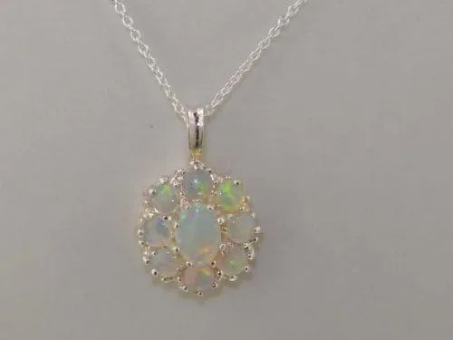 Miniatura 6 de Ladies Solid 925 Sterling Silver Natural Fiery Opal Large Cluster Pendant Necklace