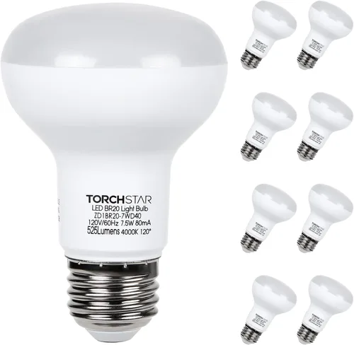Miniatura 8 de TORCHSTAR Paquete de 8 bombillas LED BR20, luz de inundación para interiores R20, regulable, 7.5 W (50 W equivalente), UL y Energy Star, 3000 K