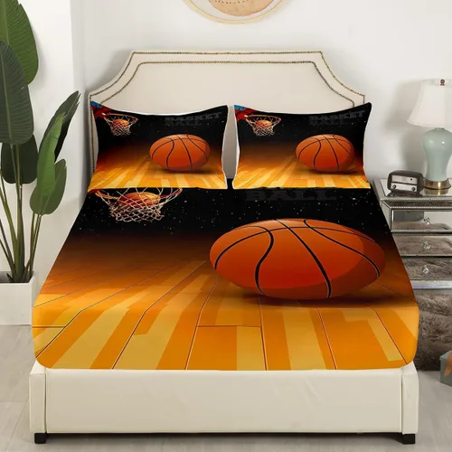 Miniatura 3 de Manfei Juego de sábanas de baloncesto para niños, tamaño individual, juego de ropa de cama temática deportiva para decoración de habitación de niños