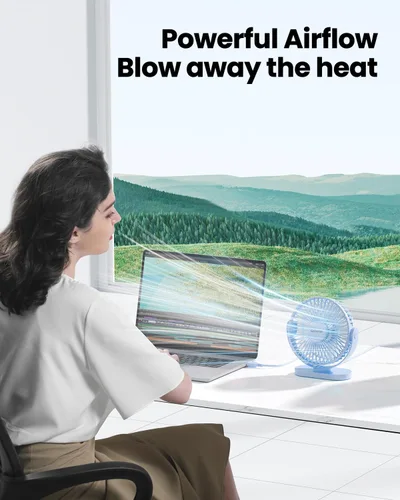 Miniatura 2 de Gaiatop Ventilador de escritorio USB, 5.5 pulgadas, pequeño, silencioso, potente, 3 velocidades, rotación de 90°, mini ventiladores de mesa de Azul