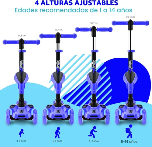 Miniatura 5 de Hurtle Patinete de 3 ruedas para niños, luces LED de ruedas, manubrio ajustable de inclinación para dirigir y asiento plegable, paseo sentado