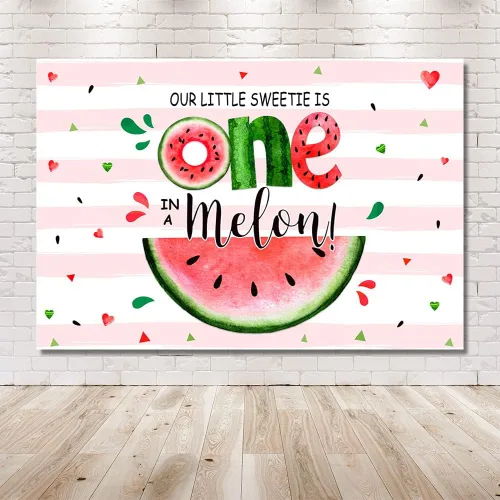 Miniatura 6 de MEHOFOND Fondo de verano de 7 x 5 pies con texto en inglés "Sweetie One in A Melon", para fiesta de primer cumpleaños, suministros para fiesta
