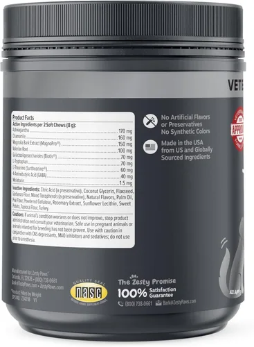 Miniatura 7 de Zesty Paws Vet Strength - Masticables calmantes para perros - para el estrés diario, relajación, compostura y separación, sabor a pavo ahumado, 90