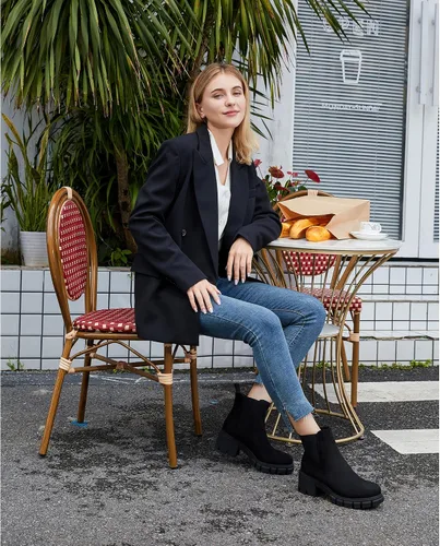 Miniatura 4 de starmerx Botines de plataforma para mujer, botas Chelsea elásticas, tacón medio, botines sin cordones
