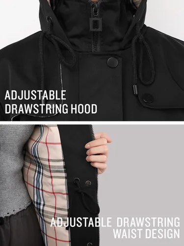 Miniatura 3 de Chaqueta larga para lluvia, con capucha, para mujer, cortavientos para exteriores