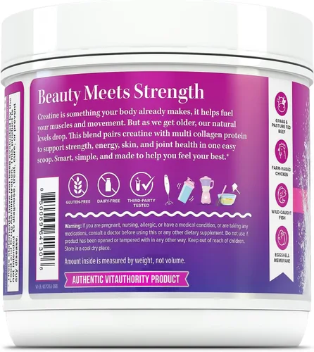 Miniatura 6 de Proteína de colágeno múltiple + creatina 0.18 oz de monohidrato de creatina con colágeno tipos I, II, III, V y X Apoyo para el cabello, la piel