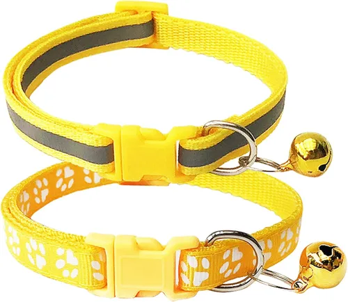 Miniatura 5 de CHBORCHICEN Paquete de 2 collares de gato con campana y huella reflectante con hebilla ajustable de poliéster para gato, collar o cinturones