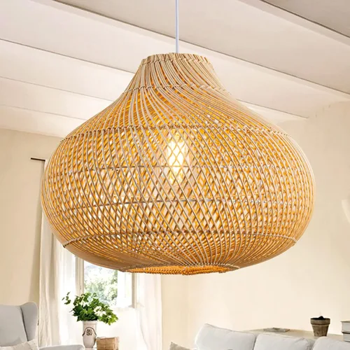 Miniatura 9 de Luces Colgantes Bohemias, Candelabro de Ratán de 1 Luz de 15.7", Luz Colgante de Mimbre Tejida a Mano con Pantalla de Jacinto de Agua, Luz Colgante