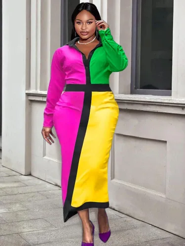 Miniatura 2 de AOMEI Vestido lápiz de manga larga con botones y cintura alta para mujer