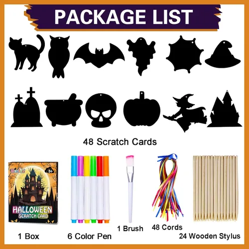Miniatura 2 de Max Fun Paquete de 48 tarjetas de papel de arte para manualidades de Halloween, adornos mágicos de arco iris, suministros para colgar, kit