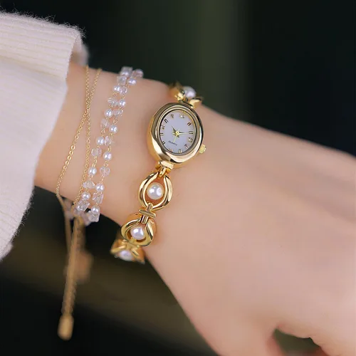 Miniatura 3 de BESTKANG Elegante reloj de pulsera vintage dorado para mujer, reloj de cuarzo con esfera ovalada, reloj de pulsera impermeable para mujer