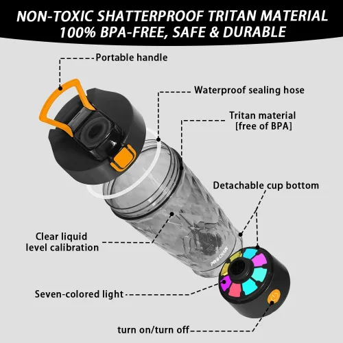 Miniatura 2 de PROCHAIN Botella agitadora eléctrica de proteínas, mezclador de batidos de proteínas, taza de mezcla automática portátil para preentrenamiento, Negro