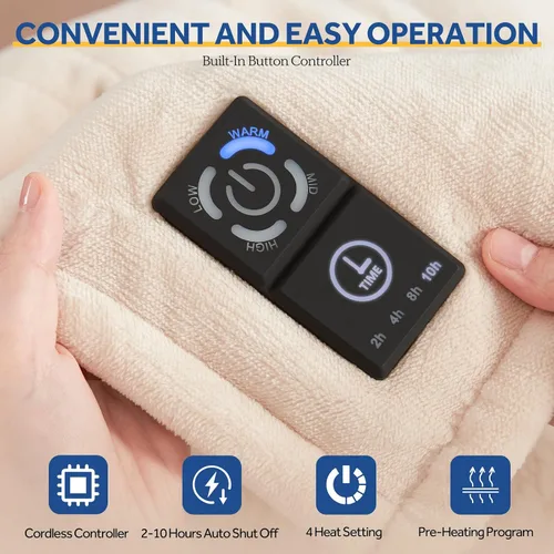 Miniatura 2 de Sealy Manta Térmica Tipo Throw con Controlador de Botón Integrado, Manta Eléctrica Reversible de Franela a Sherpa con 2-10 Horas de Apagado