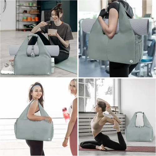 Miniatura 6 de sportsnew Bolsas de gimnasio de yoga para mujer con compartimento para zapatos, bolsillos de almacenamiento en seco húmedo y soporte ajustable