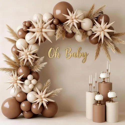 Miniatura 6 de 9 piezas de globos de estrella beige, grandes globos de papel de aluminio en forma de estrella en explosión, globos de Mylar en punta color crema