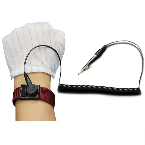 Miniatura 2 de Correa de muñeca antiestática con cable de conexión a tierra ESD Pulsera antiestática ajustable cuerda en espiral pulsera anti choque (1)