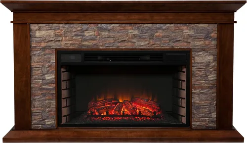 Miniatura 2 de SEI Furniture Canyon Heights - Chimenea eléctrica de piedra apilada de imitación de 60 pulgadas, whisky de arce
